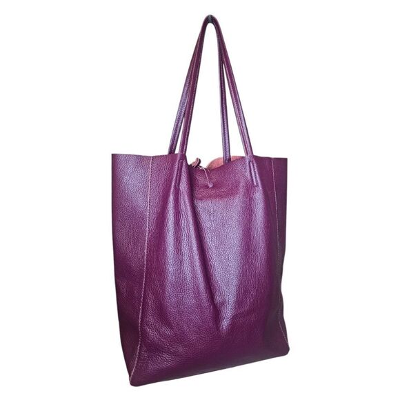 Borse in Pelle Handbags - BORSE IN PELLE Red Leather Tote Shoulder Handbag Made in Italy